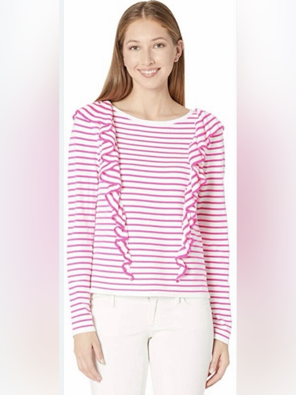 Lilly Pulitzer Ruth Ruffle Sweater in Pink Tango.  Sz Small